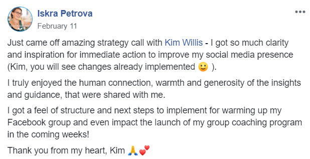 Testimonial from Iskra Petrova - clarity and inspiration from strategy call