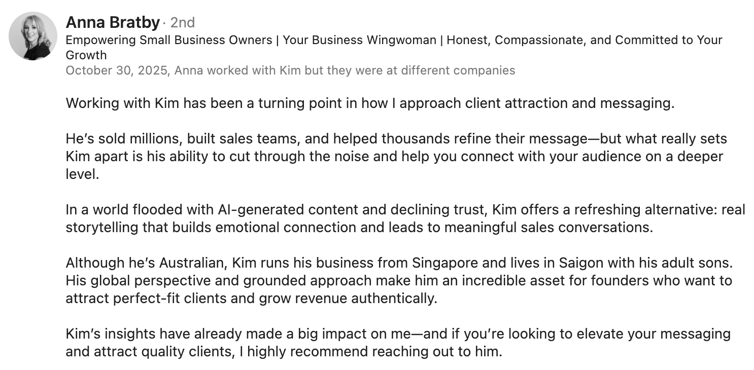 Testimonial from Anna Bratby