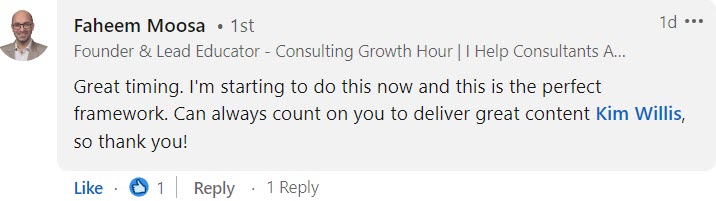 Testimonial from Faheem Moosa - perfect framework, great content