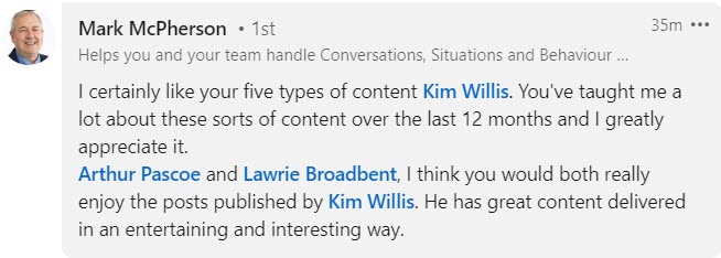 Testimonial from Mark McPherson - taught me a lot over 12 months