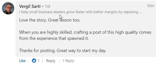 Testimonial from Vergil Sarti - highly skilled, high quality