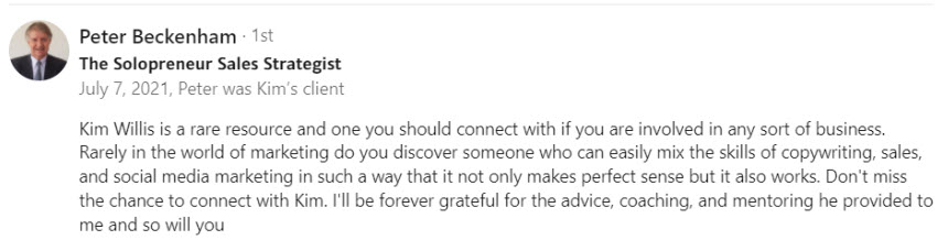 Testimonial from Peter Beckenham - rare resource