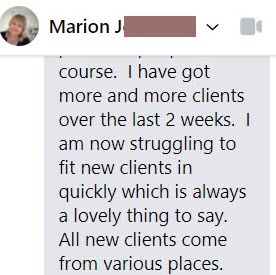 Testimonial from Marion Jorgensen - more and more clients