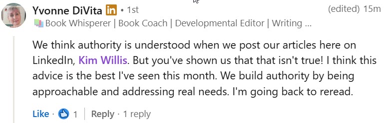 Testimonial from Yvonne DiVita - best advice on building authority on LinkedIn